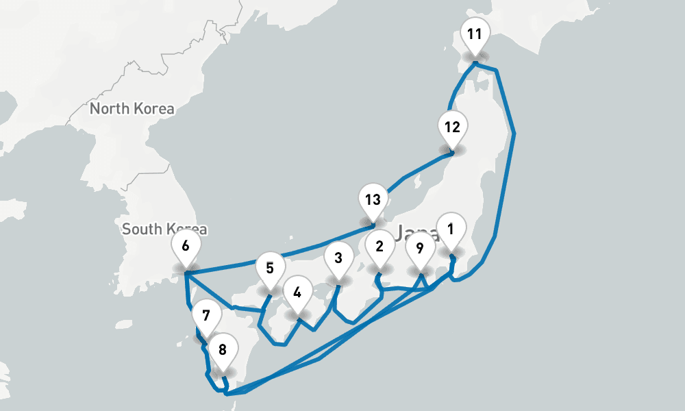 21 days, round-trip Grand Circle Japan 22日間
