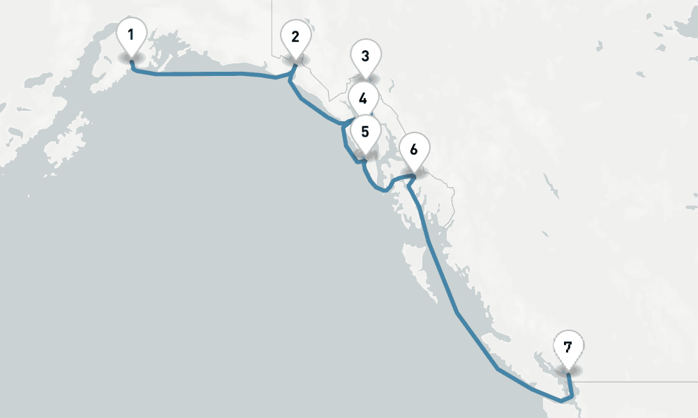 7 days, one-way from Seward to Vancouver 8日間