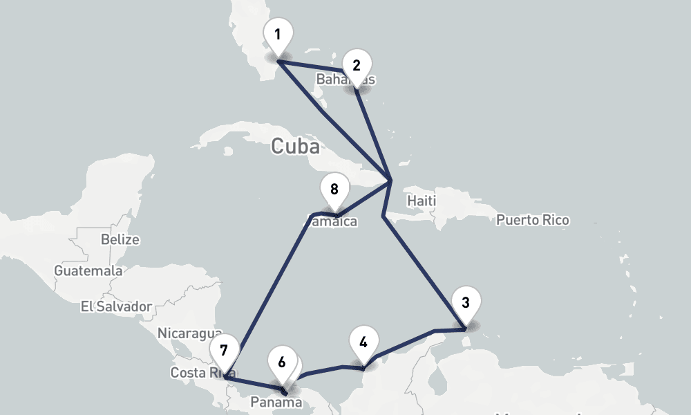 12 days, round-trip Panama Canal Discovery Costa Rica Greater Antilles 13日間
