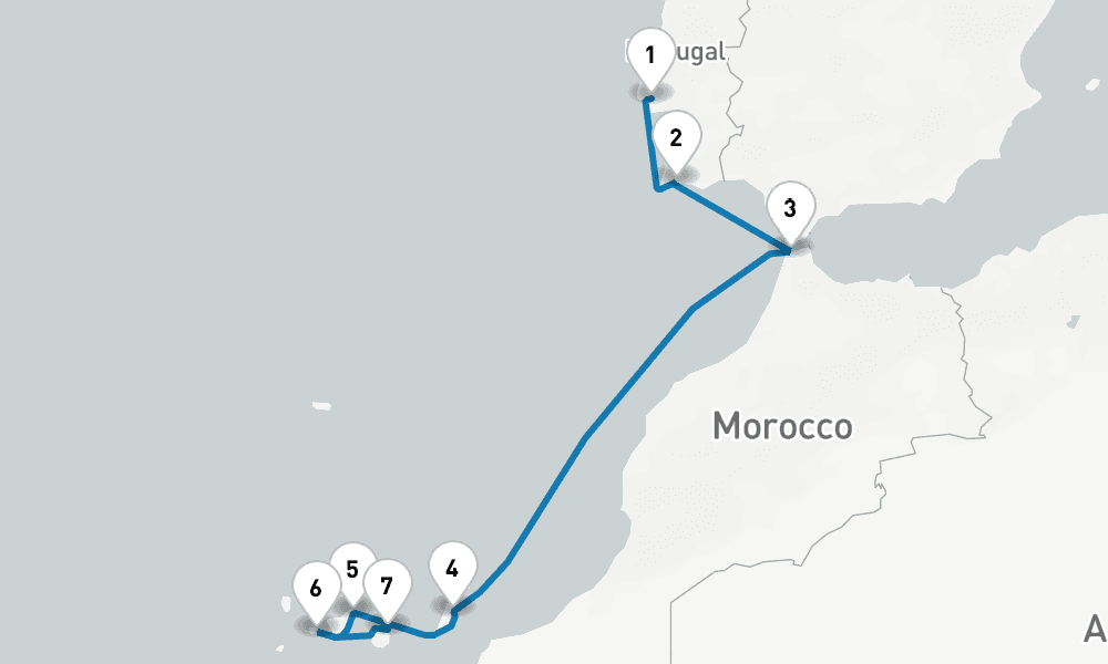 8 days, one-way from Lisbon to Las Palmas de Gran Canaria 9日間