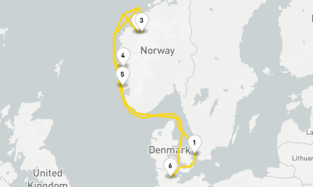7 days, round-trip Northern Europe Fjords from Copenhagen 8日間