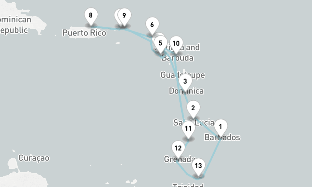 14 days, round-trip Cruise Southern Caribbean Cruise Dominica, Bequia Grenada 15日間