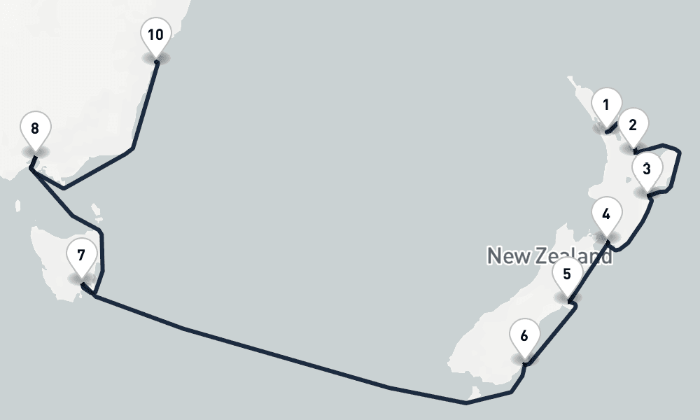 14 days, one-way from Auckland to Sydney 15日間