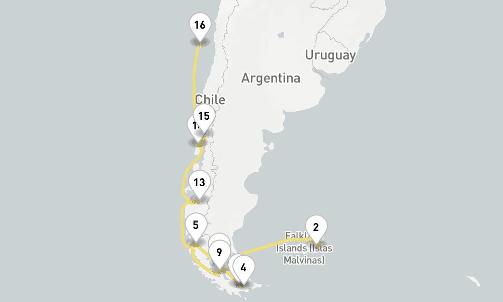 34 days, one-way from Ushuaia to San Antonio 35日間