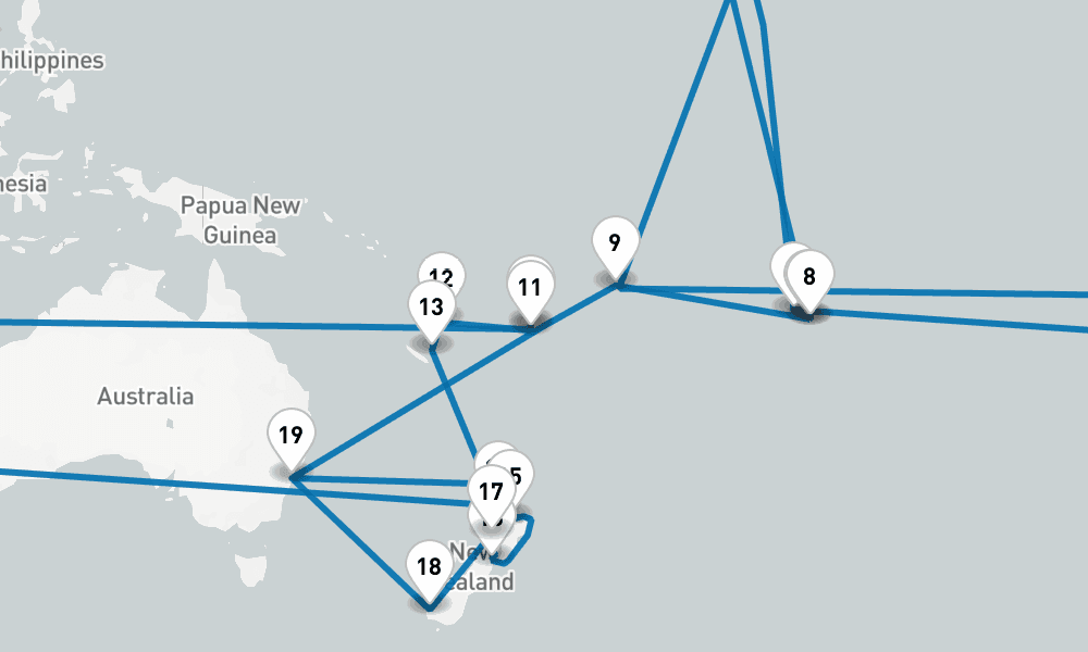 40 days, one-way from Los Angeles to Sydney 41日間