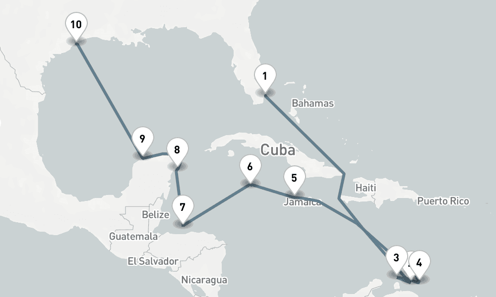 15 days, one-way from Miami to Galveston 16日間