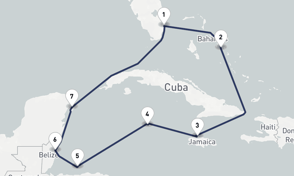 10 days, round-trip Western Caribbean Greater Antilles, Belize Mexico 11日間