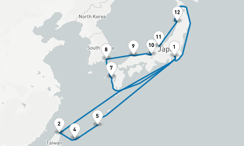 18 days, round-trip Grand Japan with Okinawa Taiwan 19日間