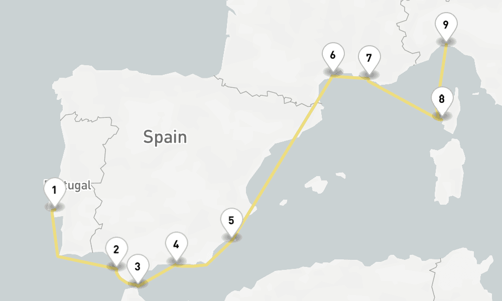 10 days, one-way from Lisbon to Genoa 11日間