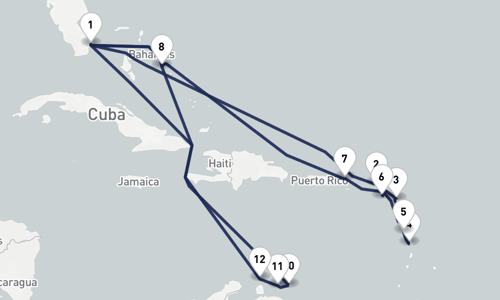 21 days, round-trip Southern Caribbean Cabo Rojo Abc Islands 22日間