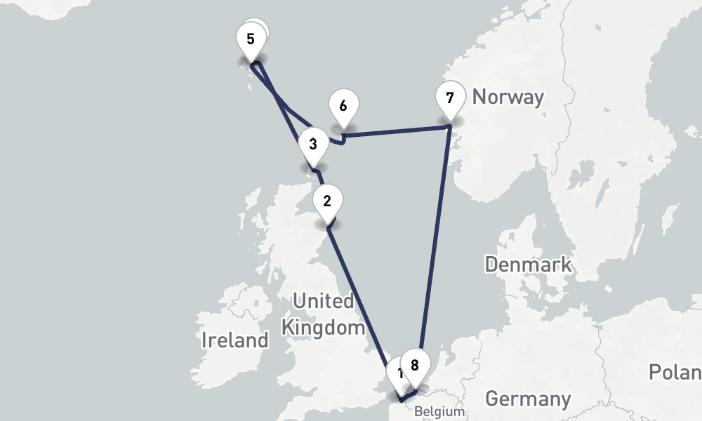 11 days, round-trip 11 Nuit Eacutecosse, icircles Feacuteroeacute et Norvegravege 12日間