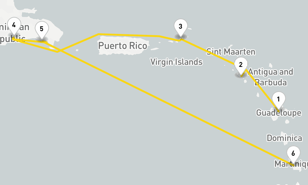6 days, one-way from Pointe-a-Pitre to Fort-de-France 7日間