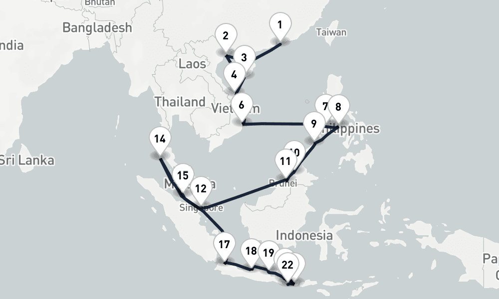 27 days, one-way from Hong Kong to Benoa 28日間