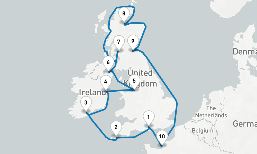 12 days, round-trip British Isles with France Belfast 13日間
