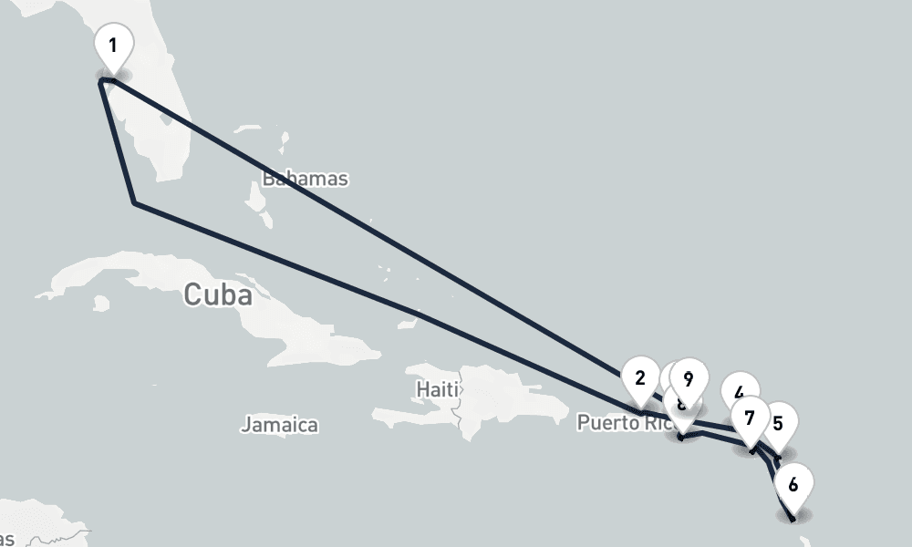 15 days, round-trip Leeward Isles Serenade Tampa to Tampa 16日間
