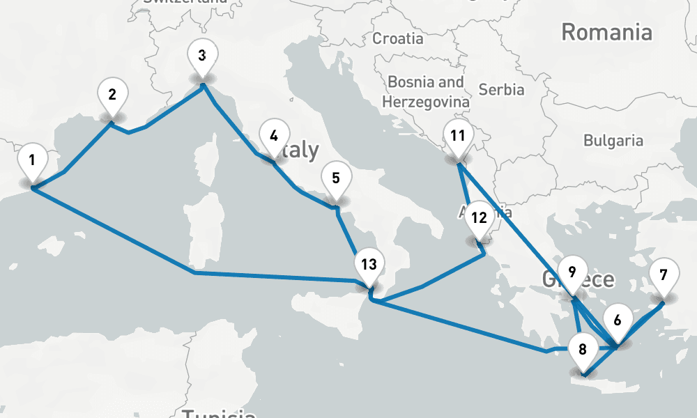 16 days, round-trip Mediterranean with Greece, France Italy 17日間