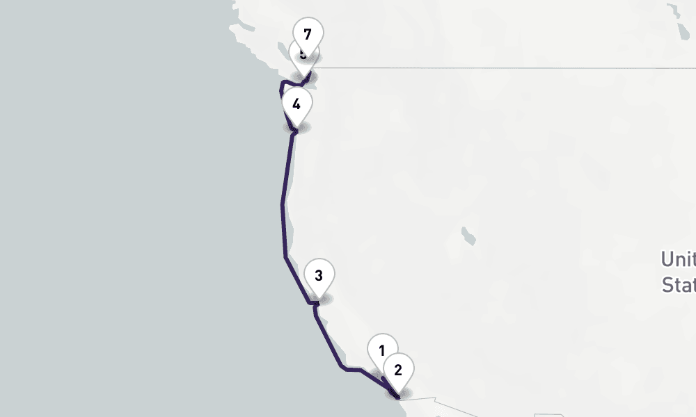 9 days, one-way from Los Angeles to Vancouver 10日間