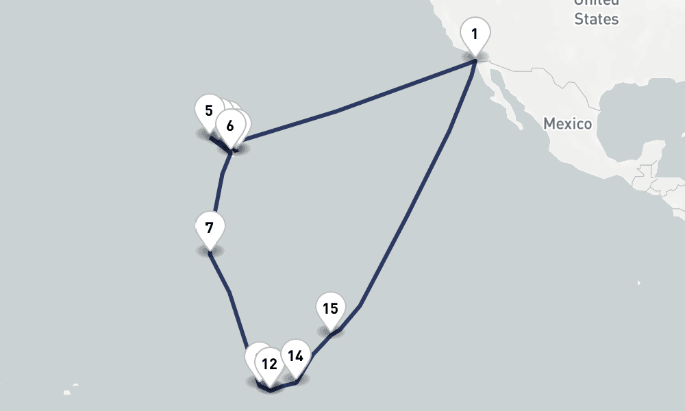 35 days, round-trip Hawaii, Tahiti Marquesas 36日間
