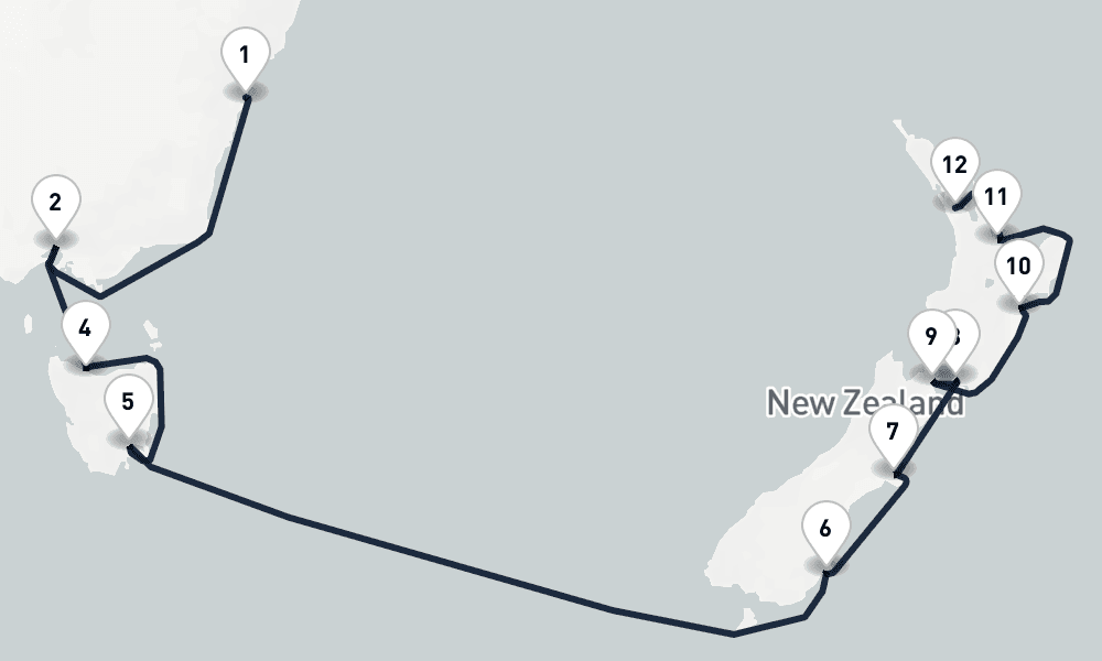 15 days, one-way from Sydney to Auckland 16日間