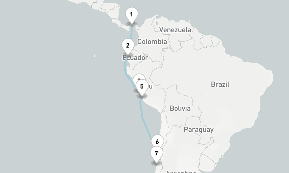 10 days, one-way from Panama City to Valparaiso-Santiago 11日間