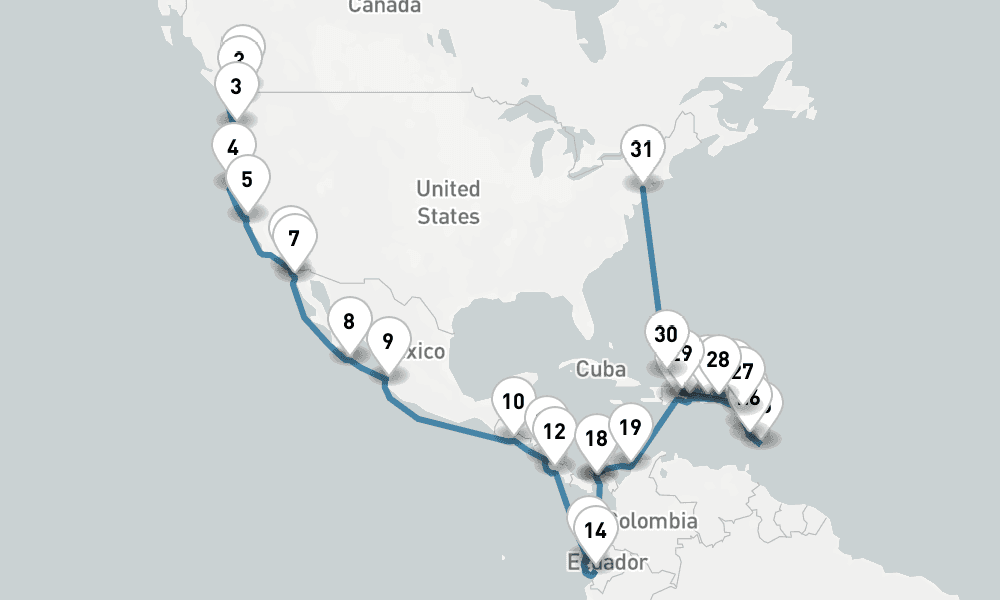 39 days, one-way from Vancouver to New York 40日間