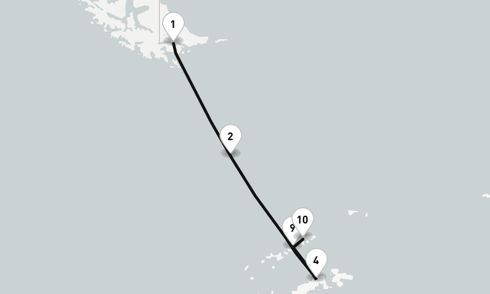 9 days, one-way from Puerto Williams to King George Island Antarctica 10日間