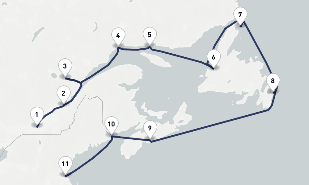 11 days, one-way from Montreal to Boston 12日間