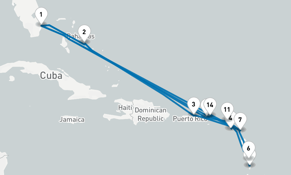 20 days, round-trip Caribbean Explorer 21日間