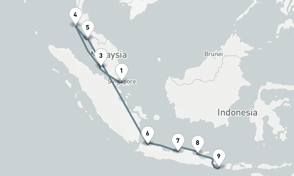 12 days, one-way from Singapore to Benoa 13日間