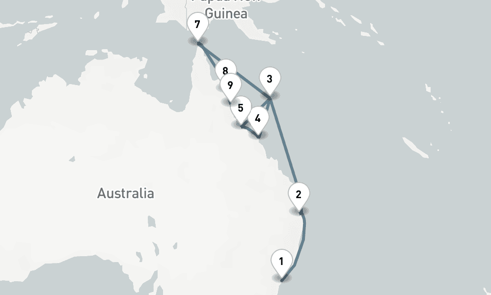 12 days, one-way from Sydney to Cairns 13日間