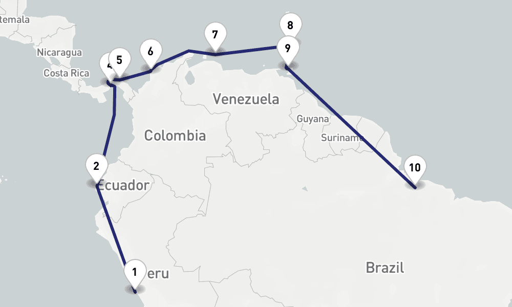 19 days, one-way from Callao-Lima to Belem 20日間