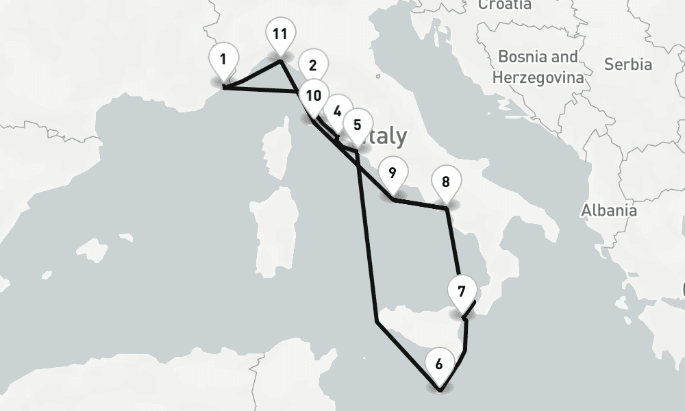 12 nights / 13 days, Villefranche-sur-Mer (Nice, France Riviera) Round trip