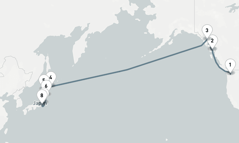 20 nights / 21 days, one-way from Seattle (Washington) to Tokyo
