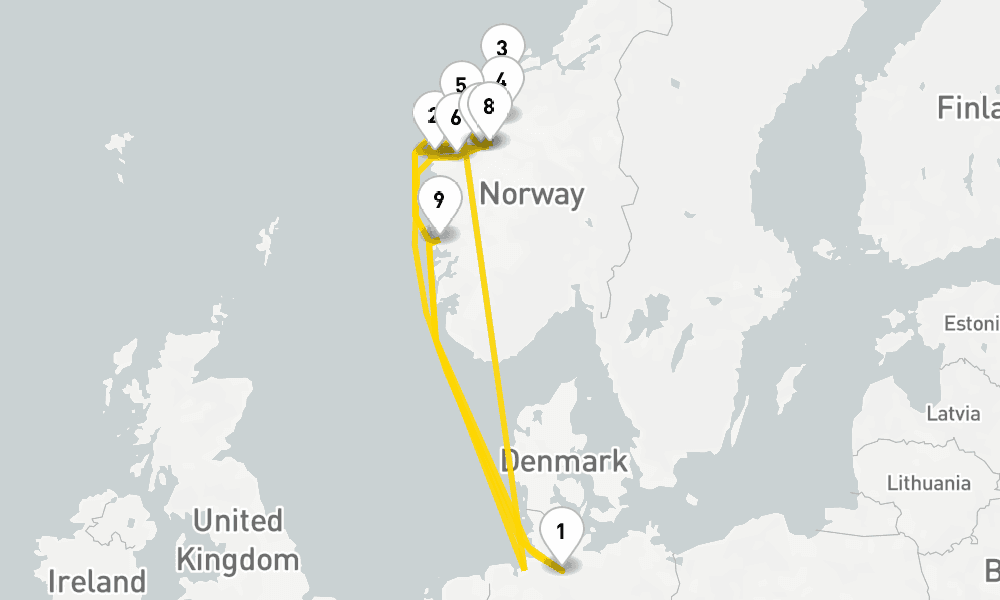 10 days, round-trip Northern Europe Fjords from Hamburg 11日間