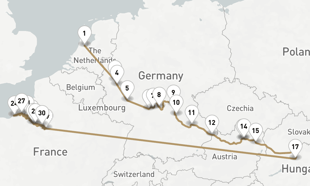 24 days, one-way from Amsterdam to Paris City 25日間