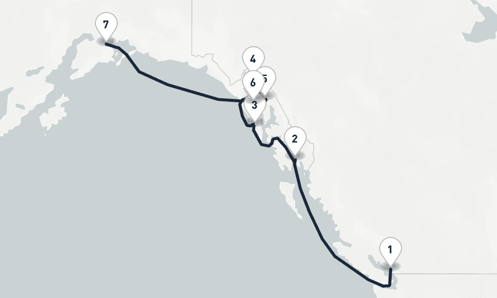 9 days, one-way from Vancouver to Whittier 10日間