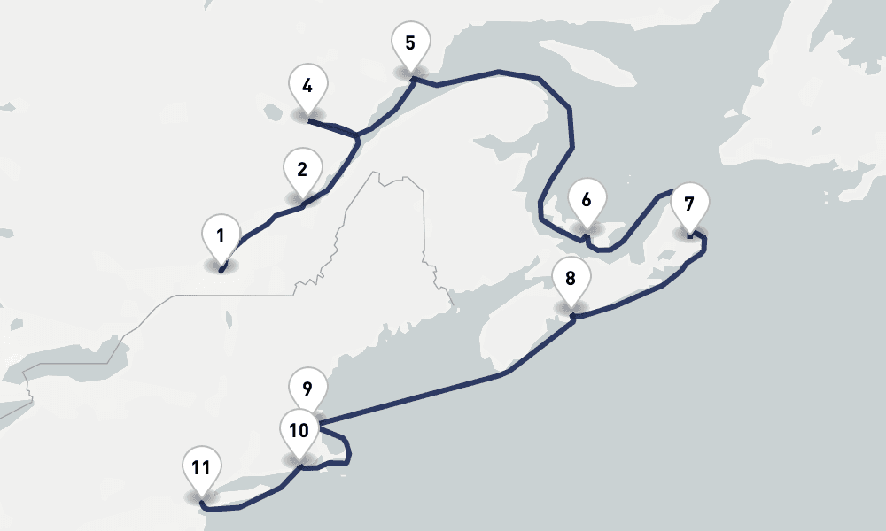 12 days, one-way from Montreal to New York 13日間