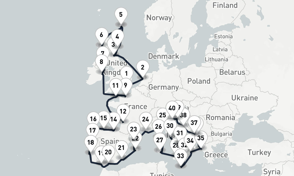 42 days, one-way from London-Tilbury to Venice 43日間