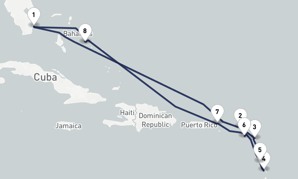 11 days, round-trip Eastern Caribbean Windward Leeward Islands 12日間