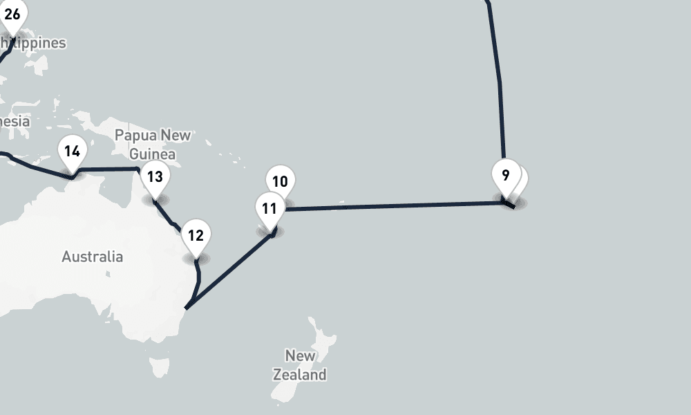179 nights / 180 days, one-way from Miami (Florida) to Southampton (England)
