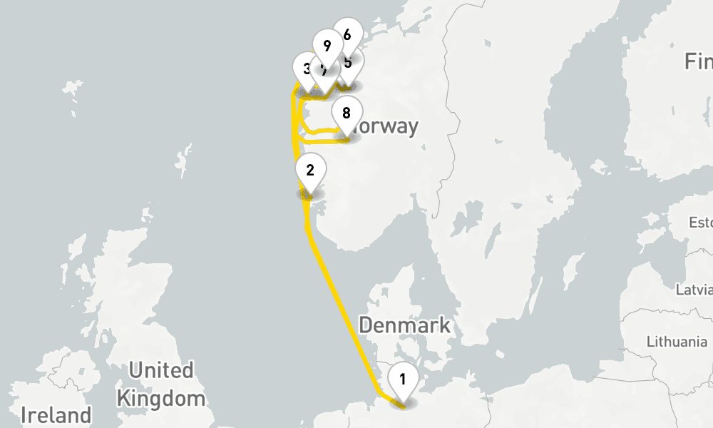 10 days, round-trip Northern Europe Fjords from Hamburg 11日間