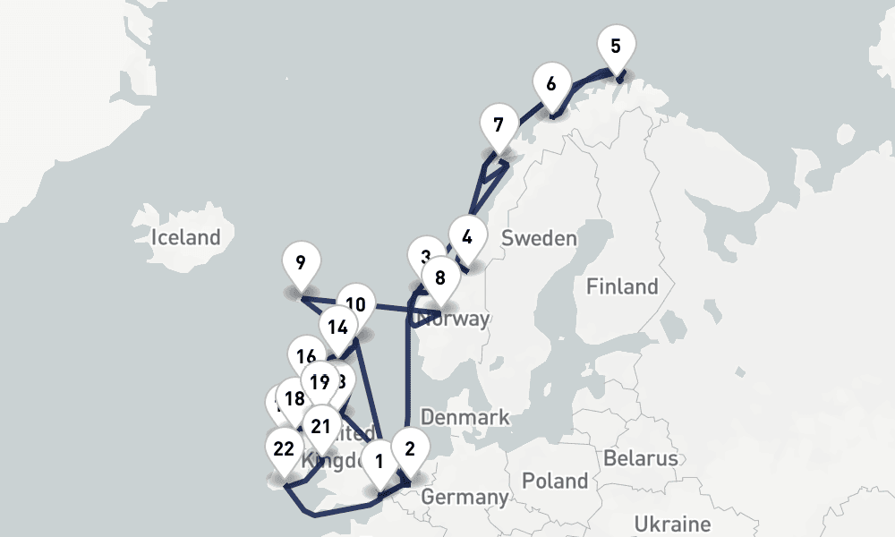 28 days, round-trip Arctic Circle British Isles Collectors Voyage 29日間