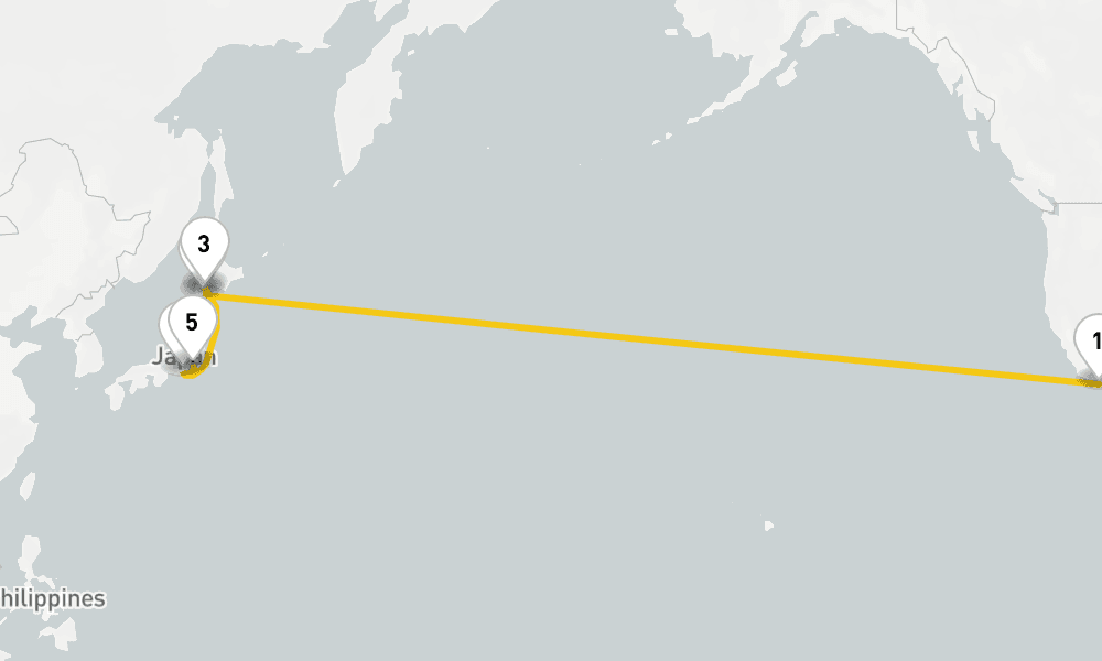 16 days, one-way from Los Angeles to Yokohama 17日間
