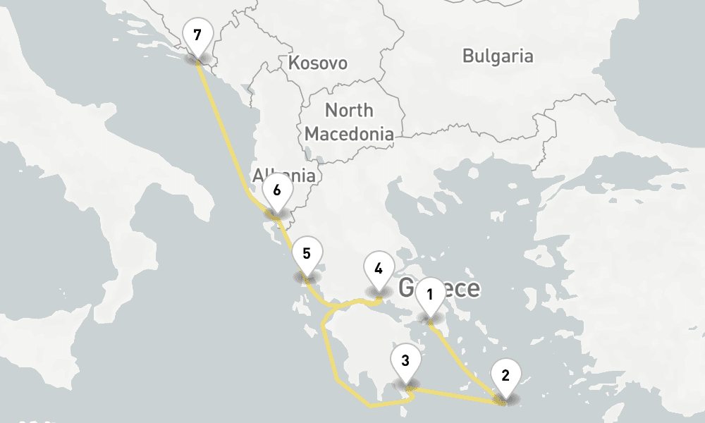 7 days, one-way from Piraeus-Athens to Dubrovnik 8日間