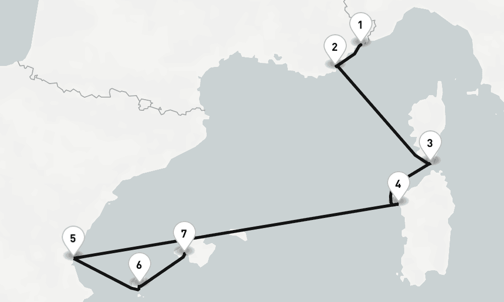 7 days, one-way from Villefranche-sur-Mer to Palma de Mallorca 8日間