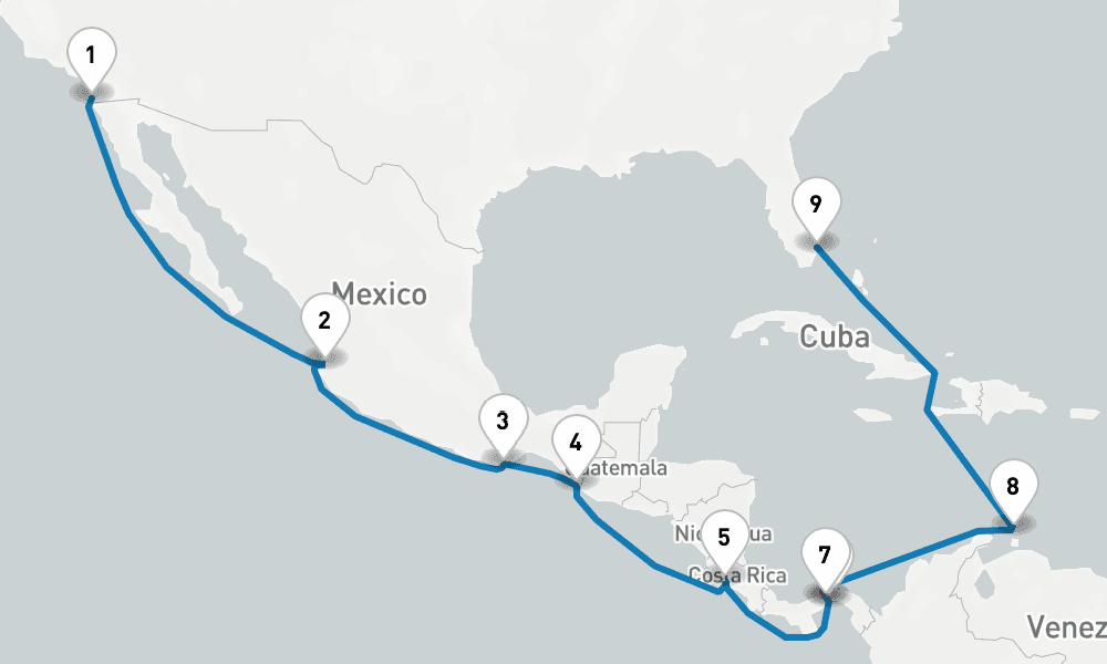 16 days, one-way from San Diego to Fort Lauderdale 17日間