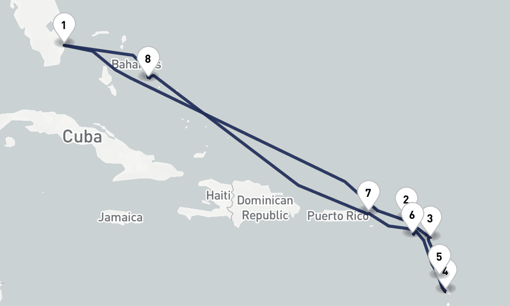 11 days, round-trip Eastern Caribbean Windward Leeward Islands 12日間
