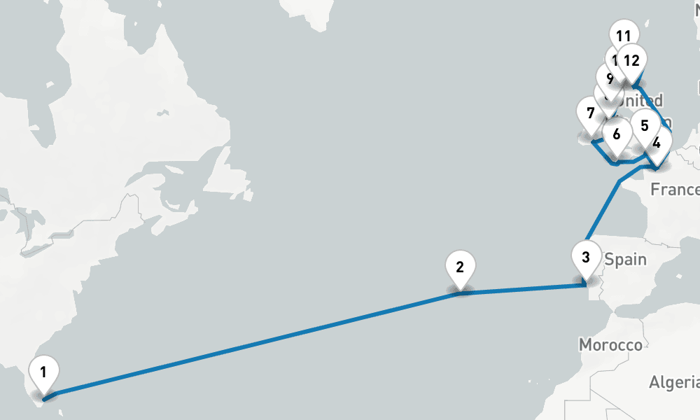 25 days, one-way from Fort Lauderdale to Southampton 26日間