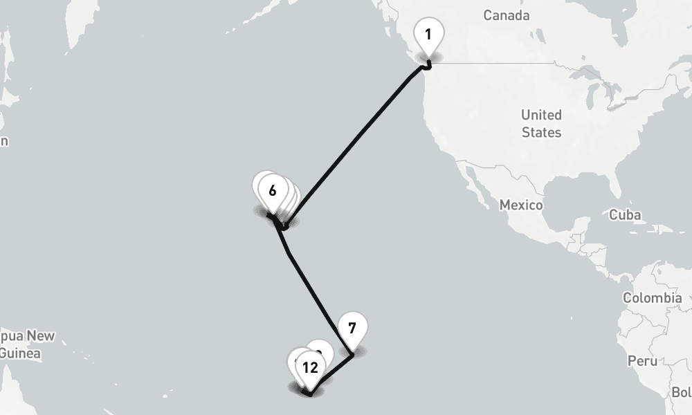 24 days, one-way from Vancouver to Papeete 25日間