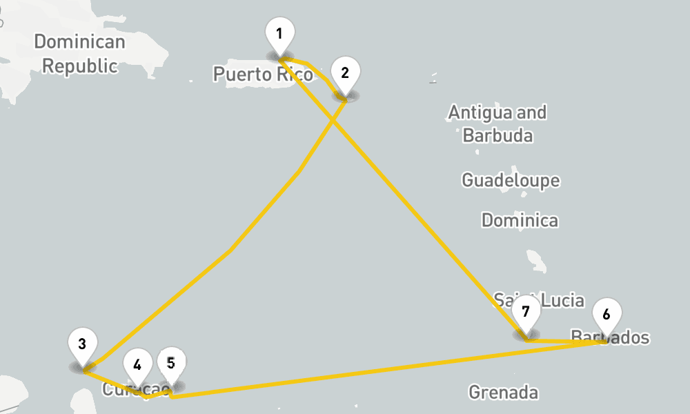 10 days, round-trip Southern Caribbean Cruise 11日間